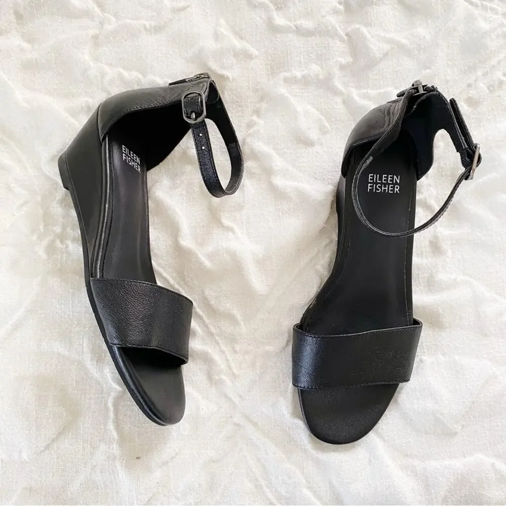 Eileen Fisher Mara Tumbled LeatherWedge Sandal Size 6.5 New